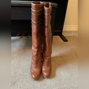 Frye Brown Leather Knee High Platform Boots Vintage Y2K